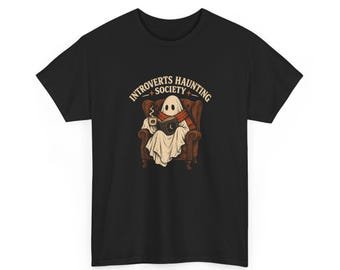 Introverts Haunting Society graphic on a black T-shirt — digital mockup